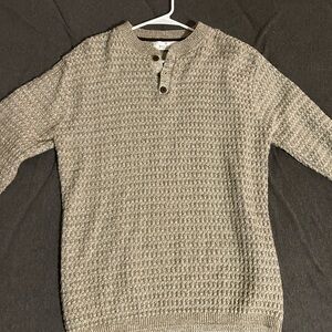 Vintage Bill Blass Textured Honeycomb Henley Sweater - Tan